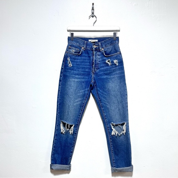 Forever 21 Blue Distressed High Waisted Button Fly Boyfriend Jeans Size 24 - Picture 3 of 12